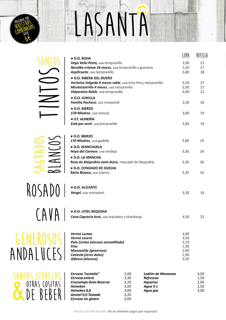 imagen menu vinos restaurante lasanta sevilla